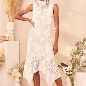 Lulus White Lace Sleeveless Mock Neck Midi Dress
